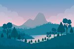 宁静山林湖泊风景插画