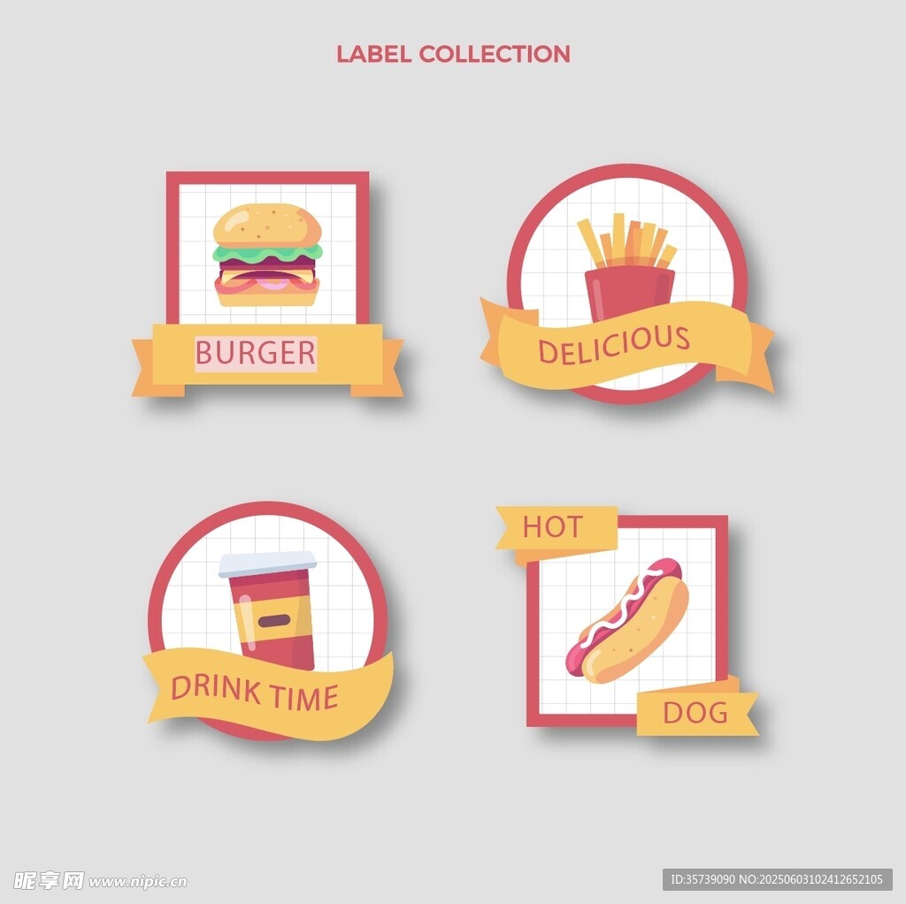 快餐食品标签集合