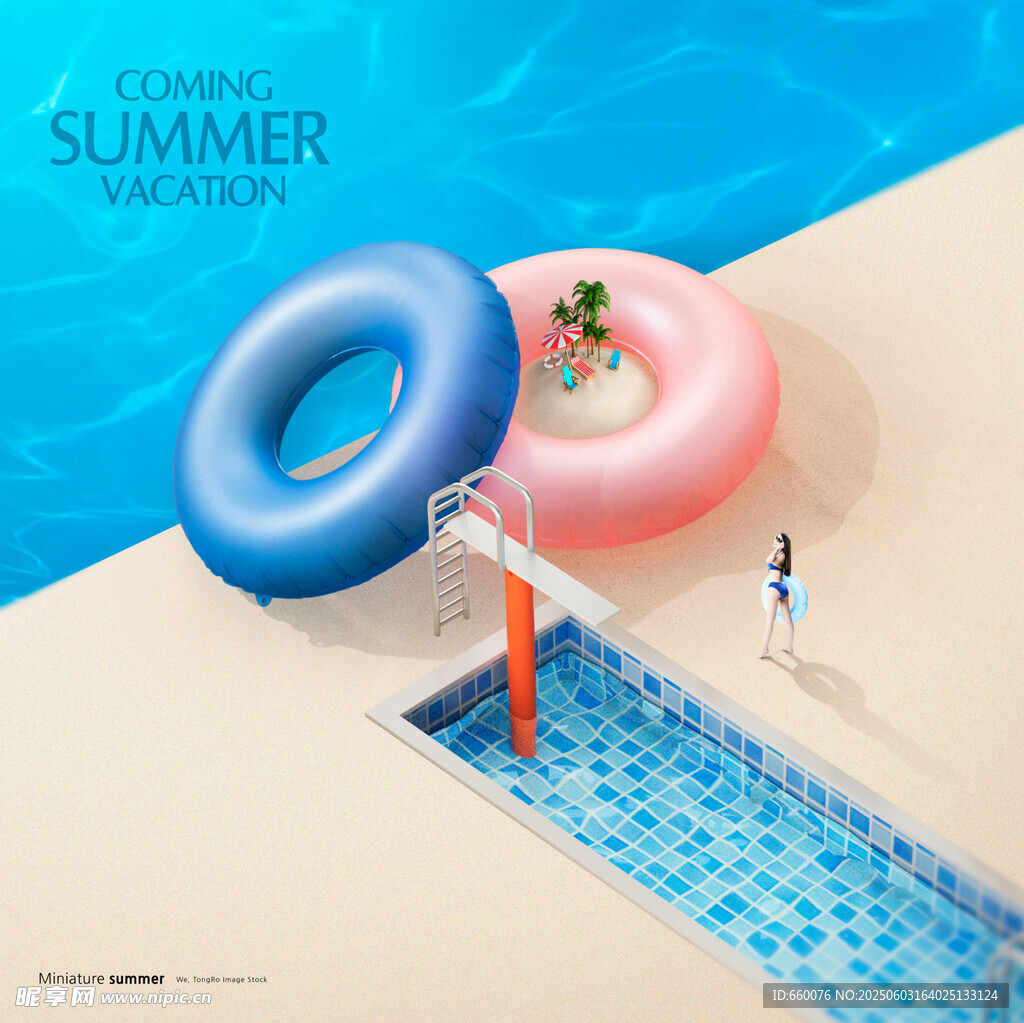 夏日泳池边的休闲时光