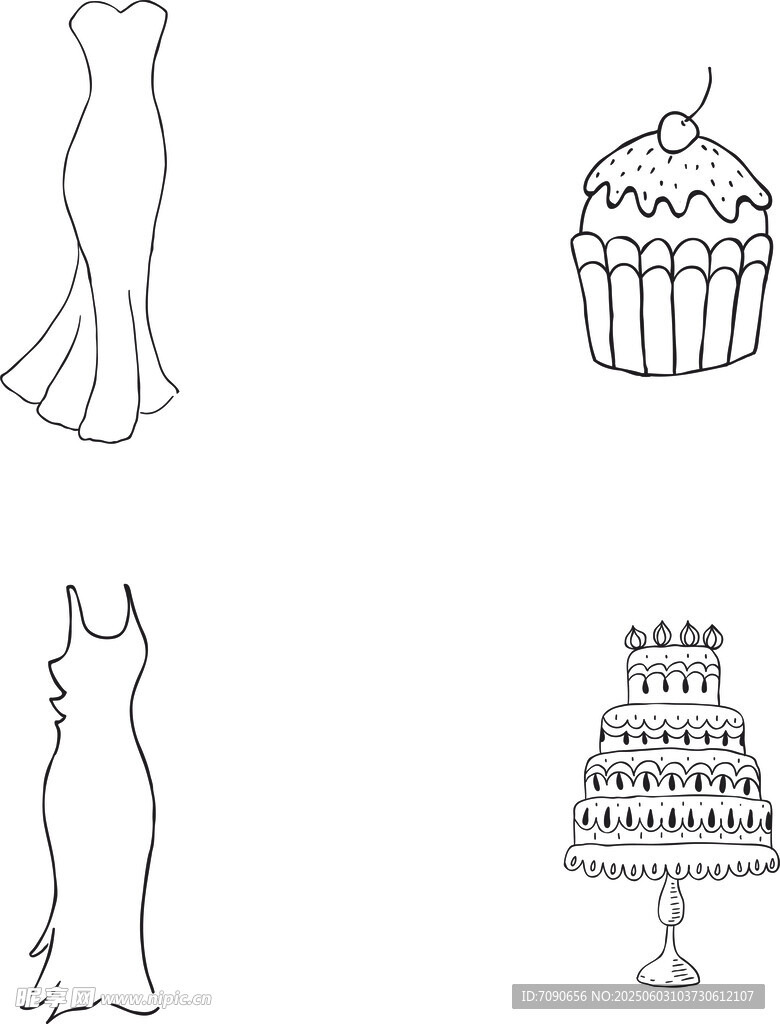 礼服与蛋糕线条插画