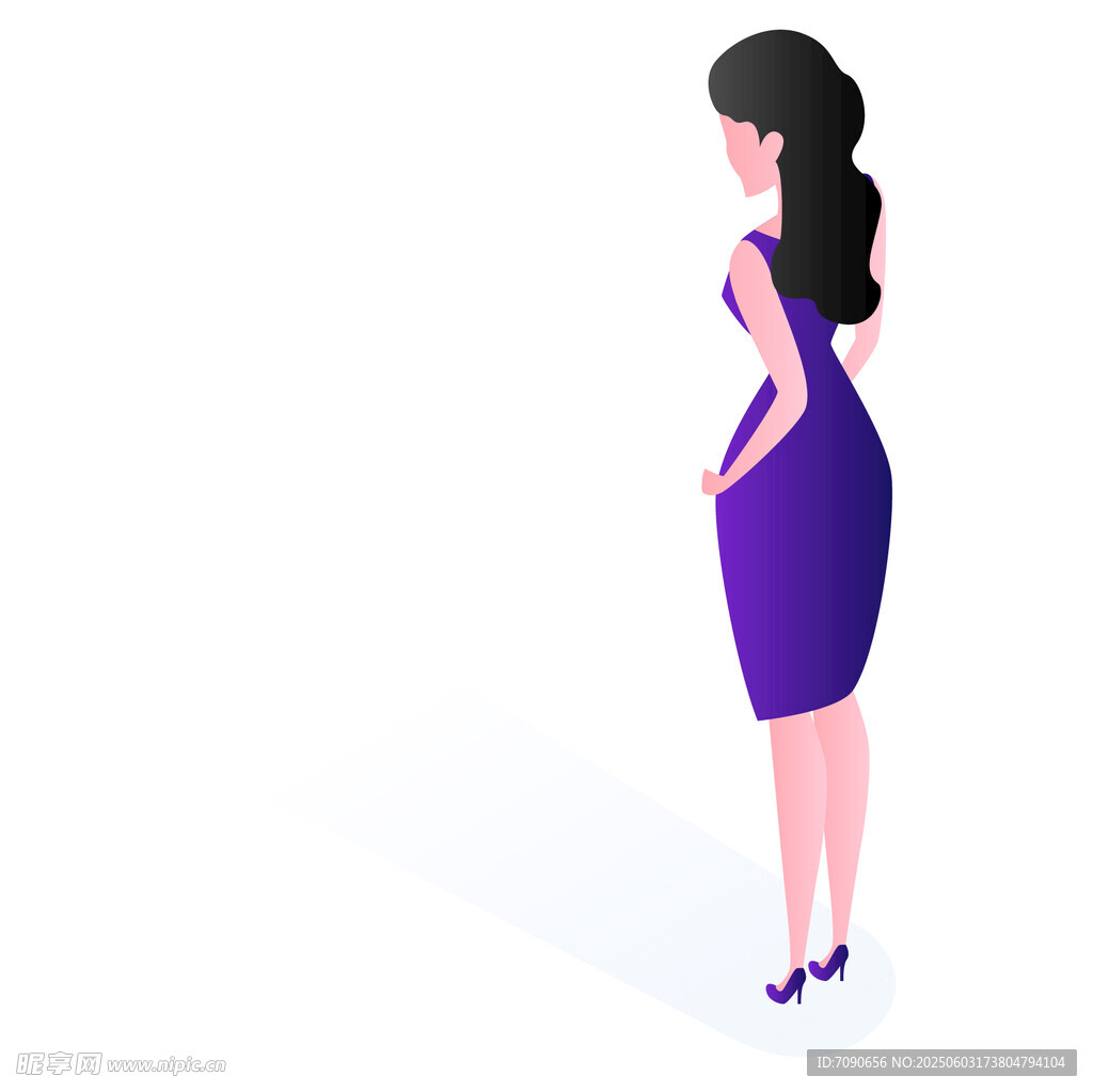 身着紫色连衣裙的优雅女性
