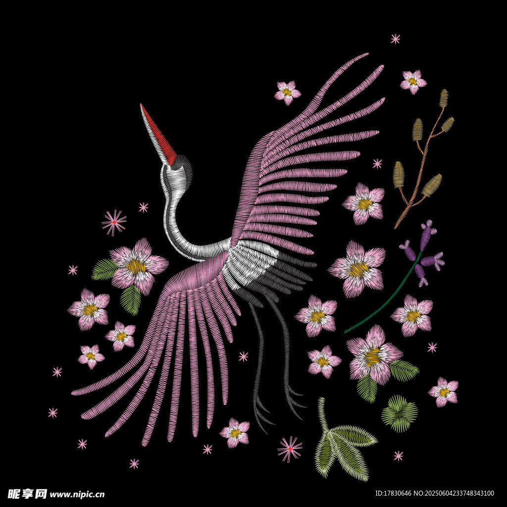 多彩刺绣花卉图案