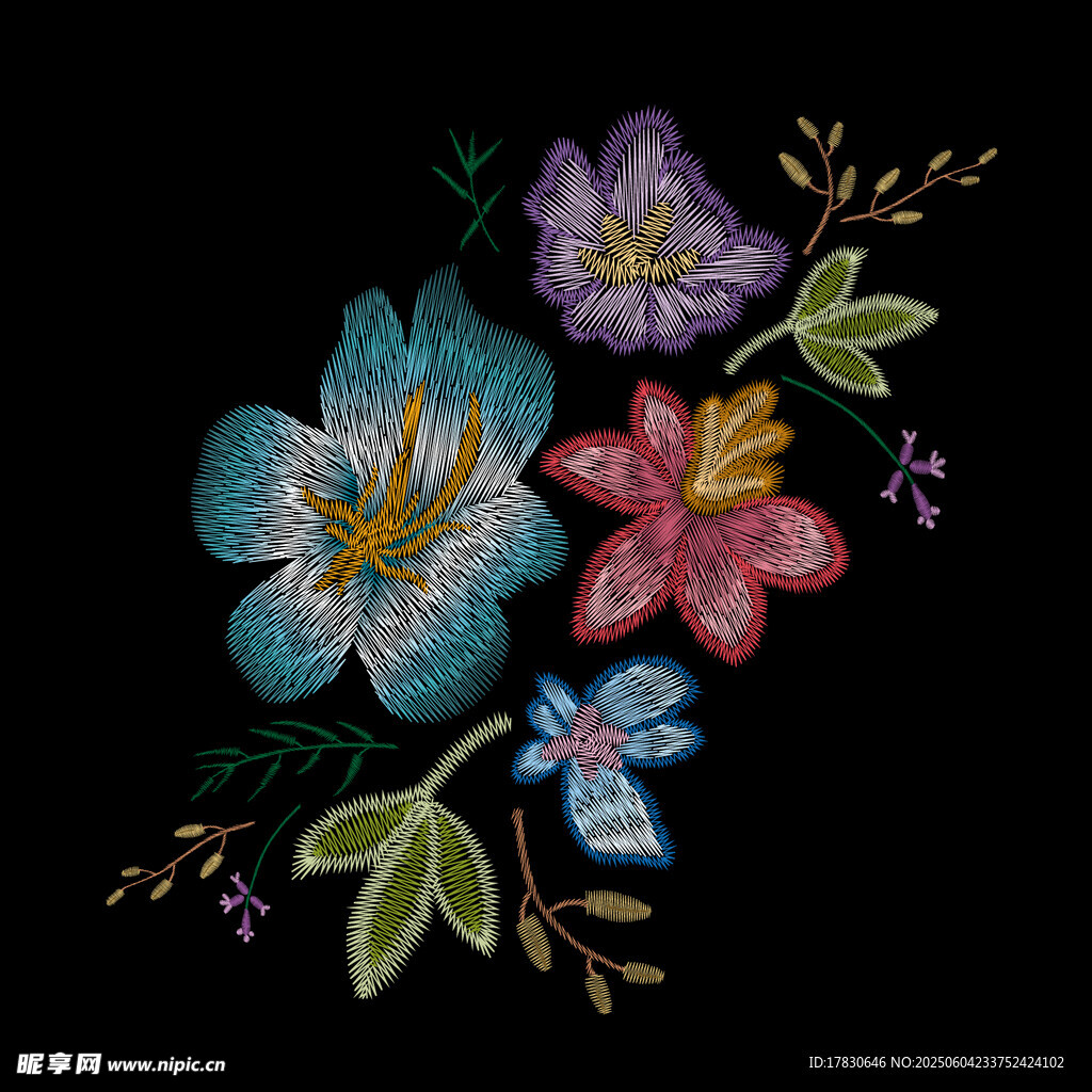 多彩刺绣花卉图案