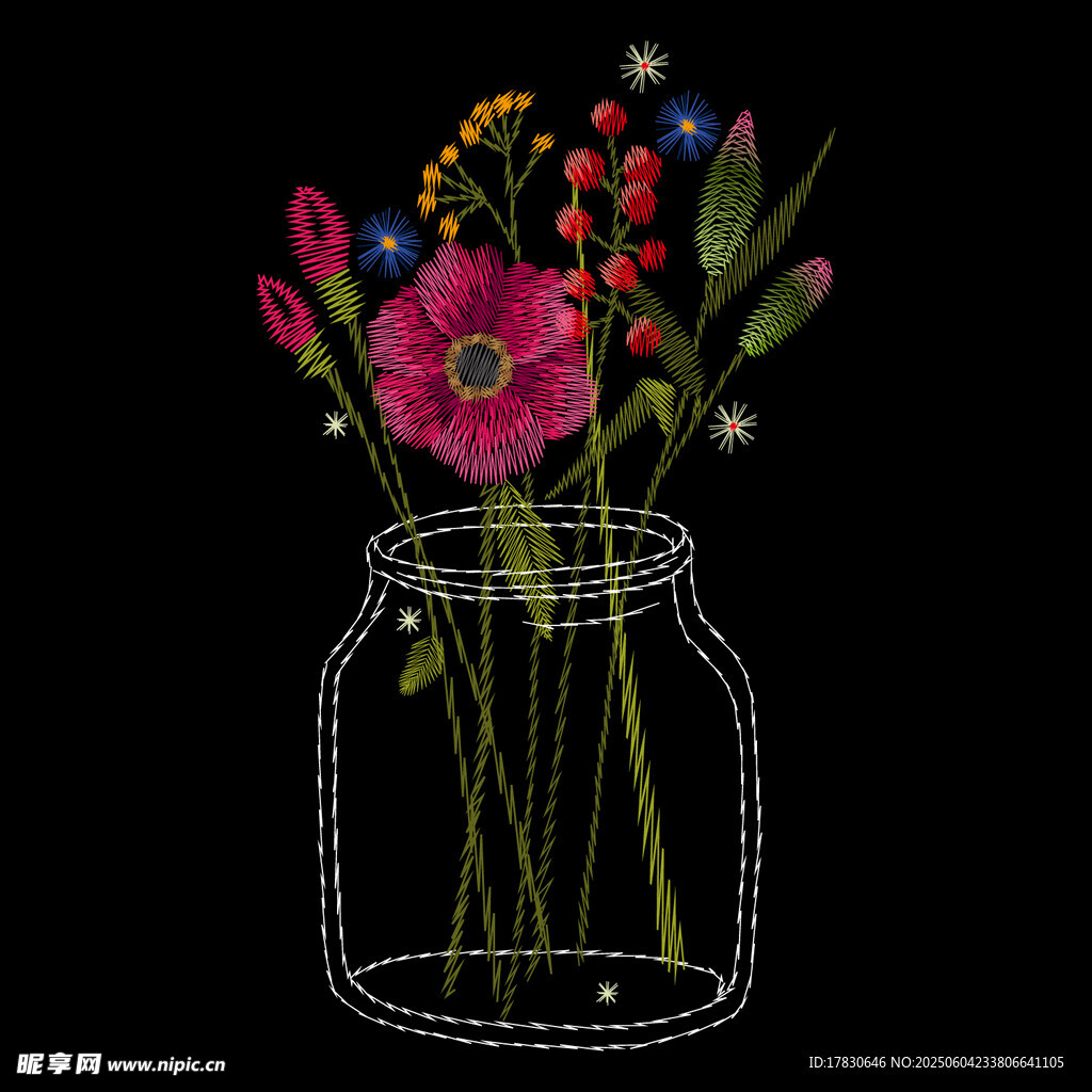 多彩刺绣花卉图案