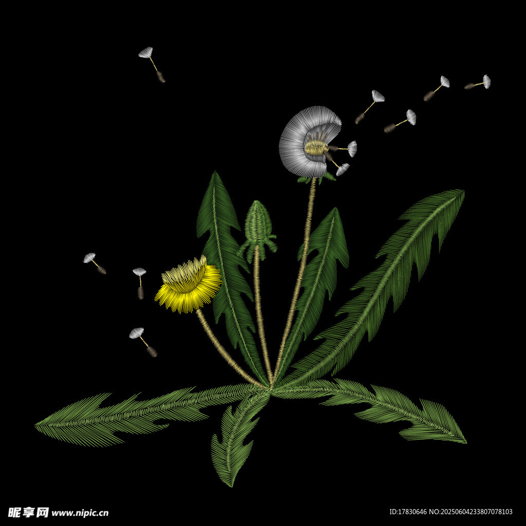 多彩刺绣花卉图案