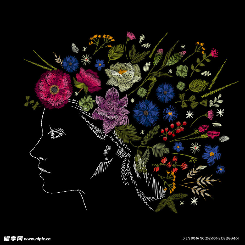 多彩刺绣花卉图案
