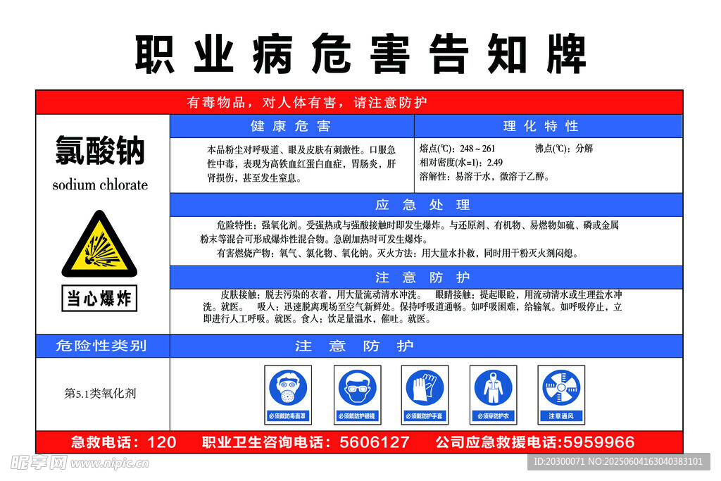 氯酸钠 职业危害告知牌示例图
