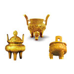 精美古代青铜鼎三件套