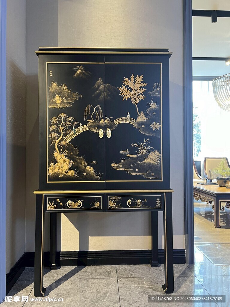 中式金漆花鸟屏风摆件