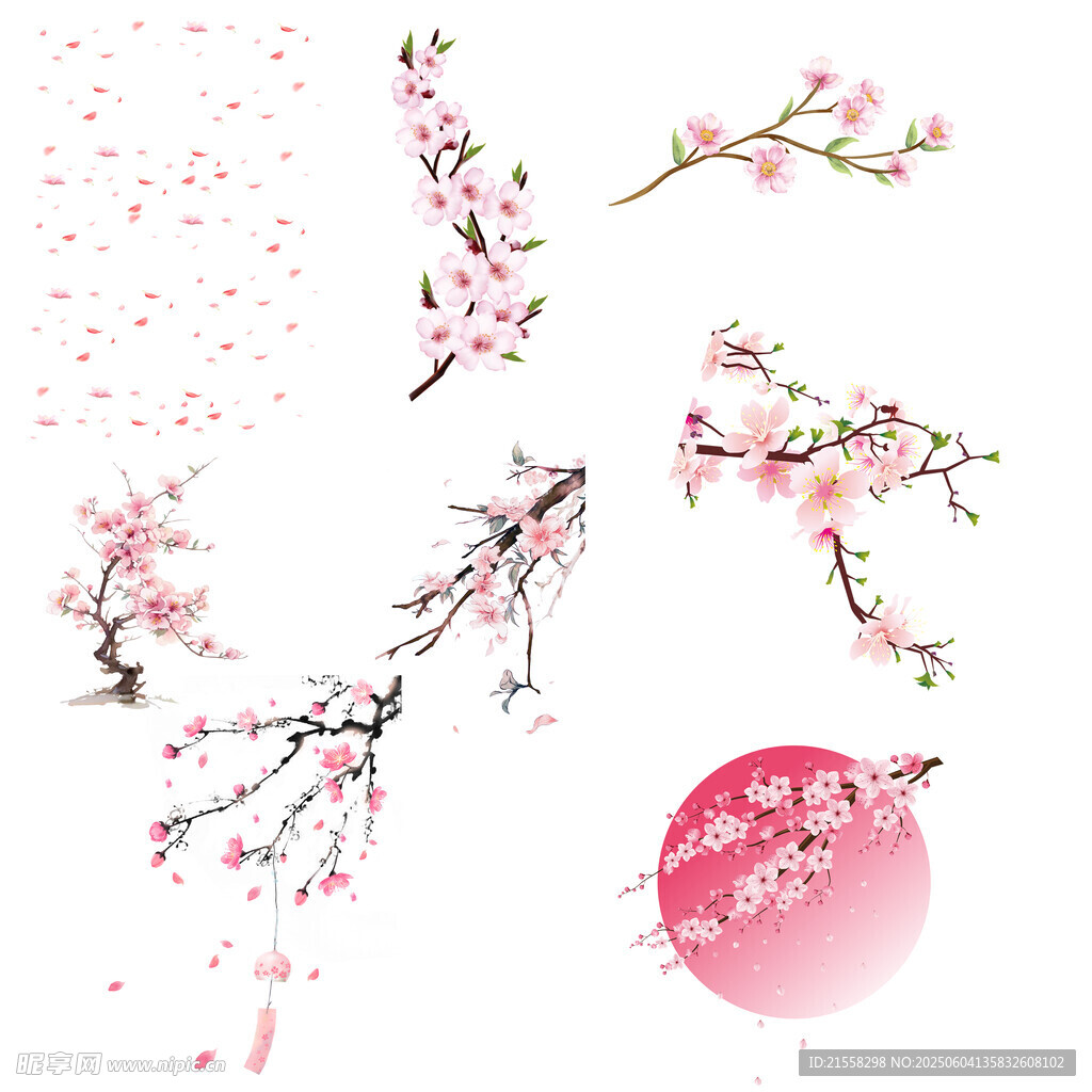 唯美粉色桃花元素集合