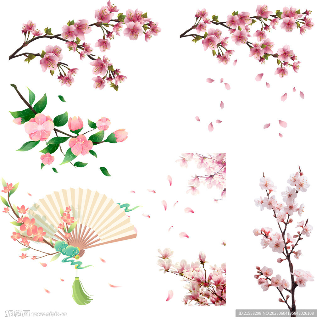 古风桃花折扇唯美元素