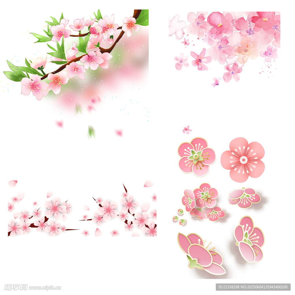 唯美粉色桃花元素素材