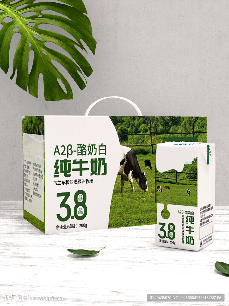 低脂纯牛奶包装盒展示
