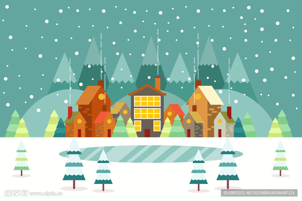 冬日雪景中的温馨小镇
