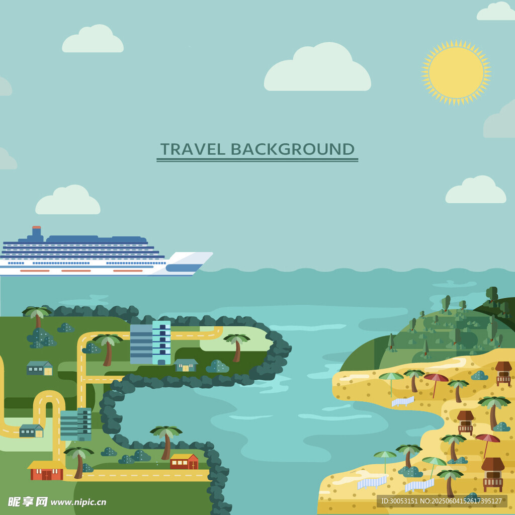海滨度假旅行风景插画