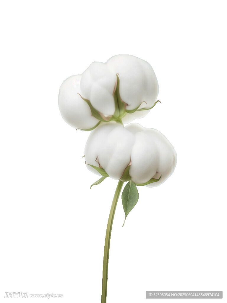 两朵洁白棉花特写