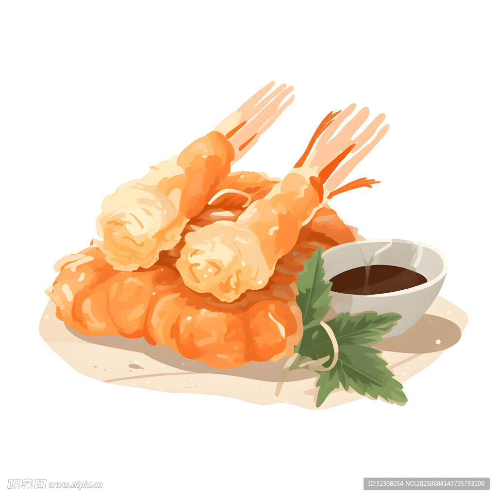 美味天妇罗虾配蘸料