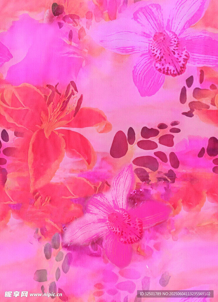 梦幻粉色花卉抽象图案