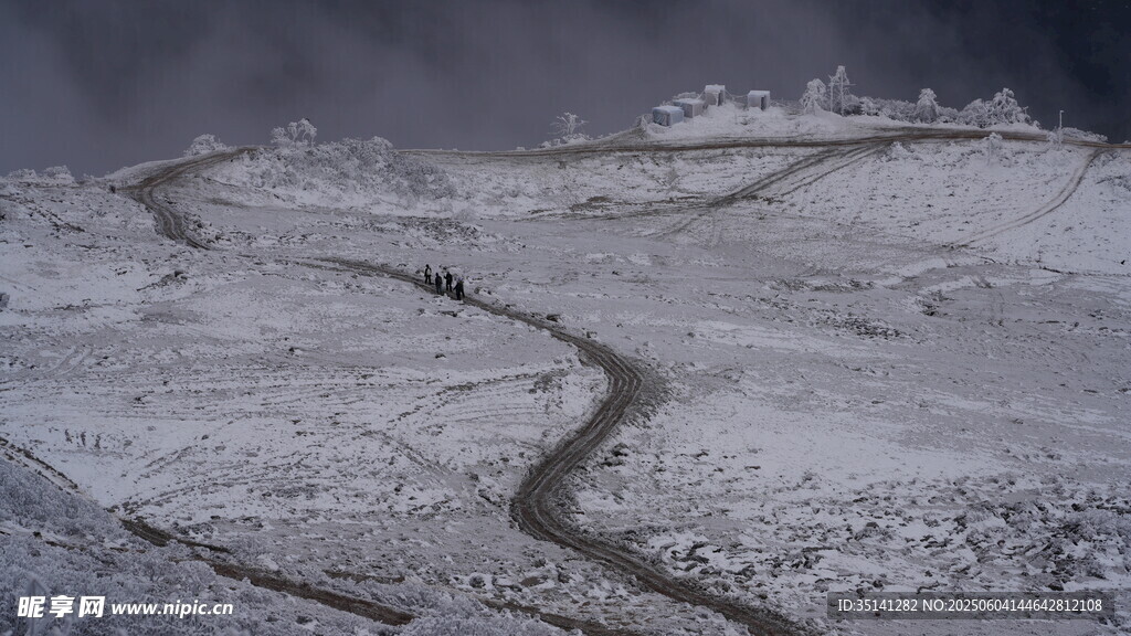 雪覆大地蜿蜒道路景观