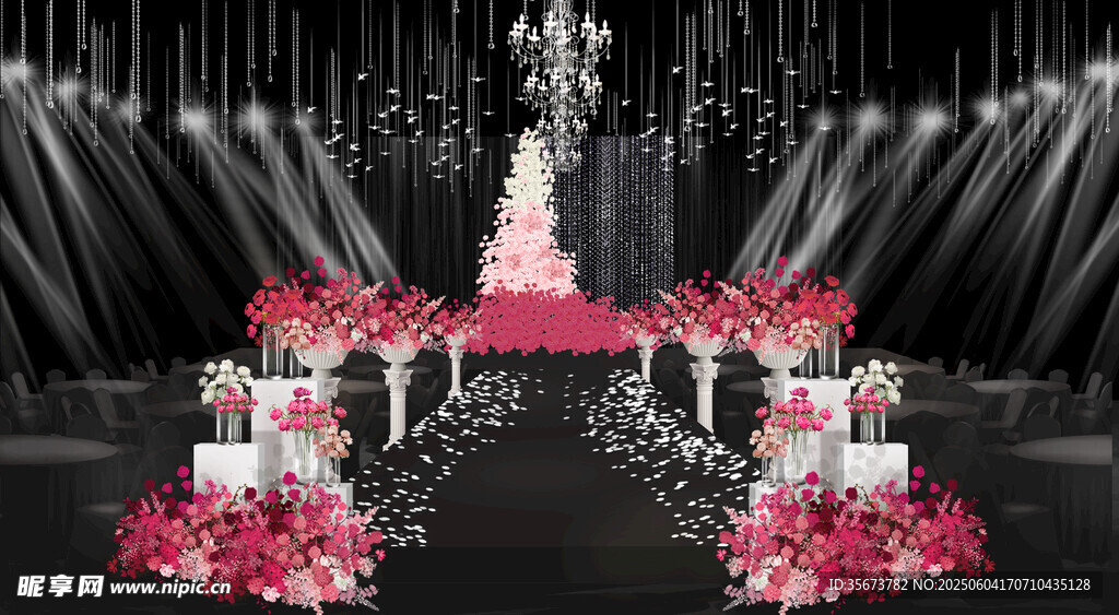 粉白玫瑰水晶吊顶浪漫婚礼