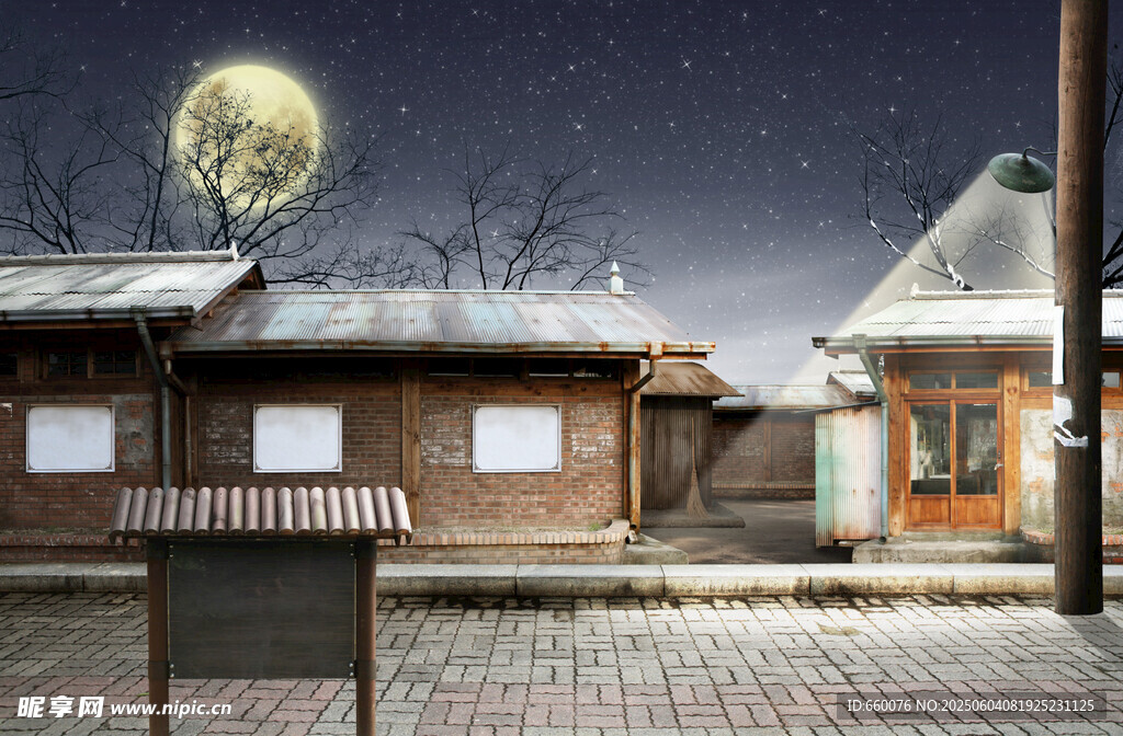 雪夜古宅映明月