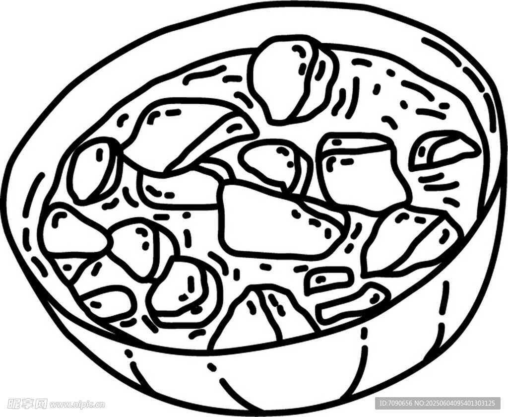 手绘锅中炖煮食材画面