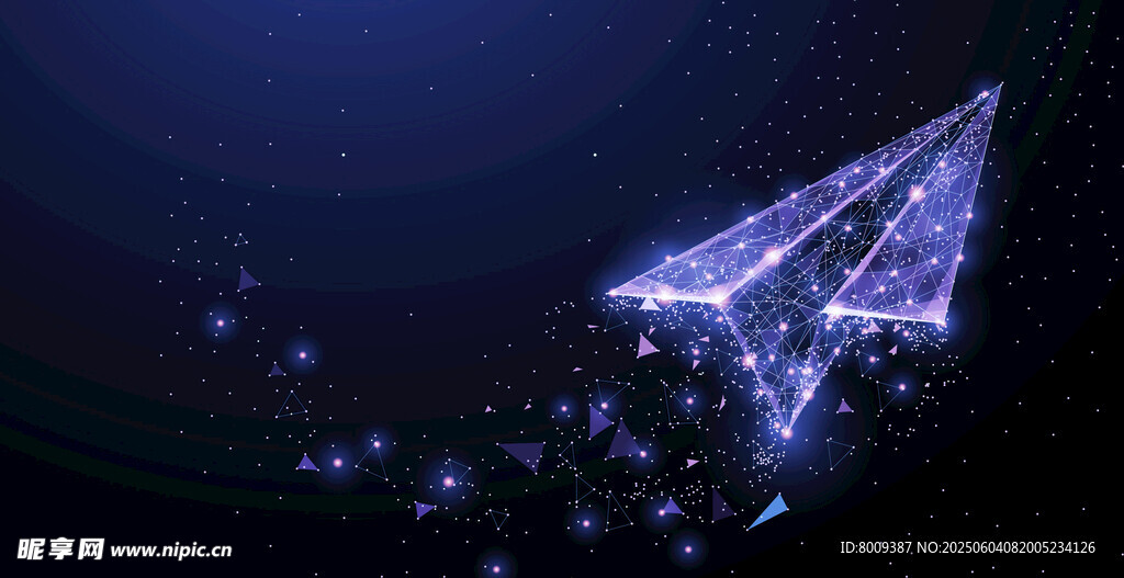 梦幻发光纸飞机遨游夜空插画