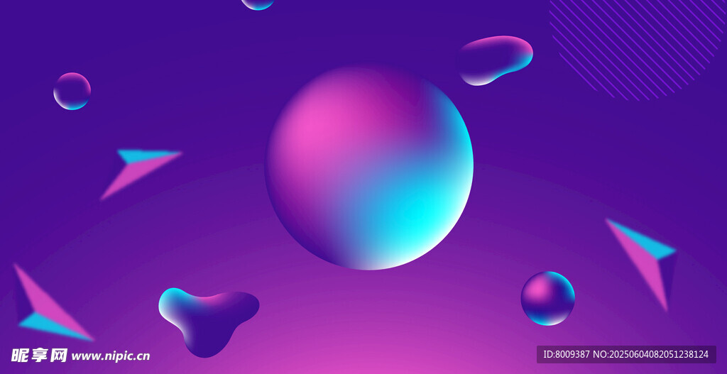 梦幻紫色系3D几何元素场景