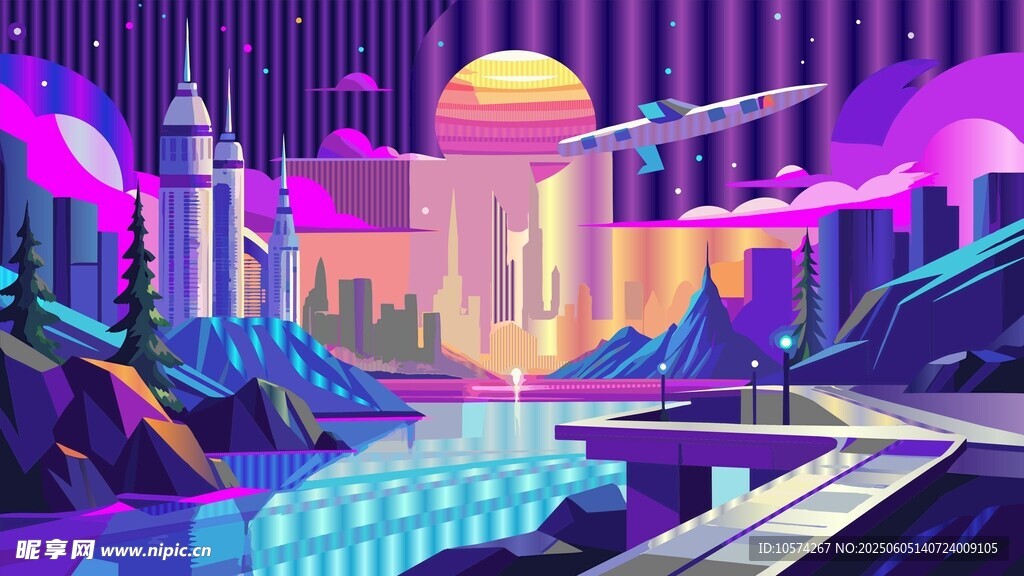 梦幻霓虹未来城市景观