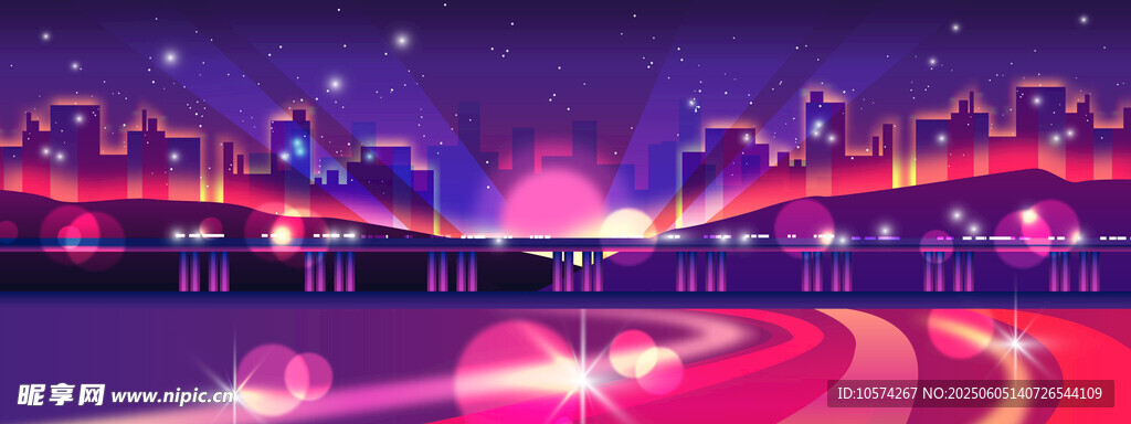 梦幻霓虹夜景城市风光
