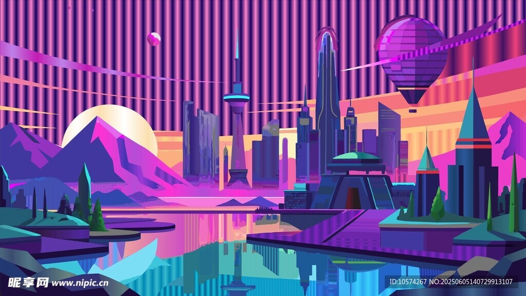 梦幻霓虹未来城市景观