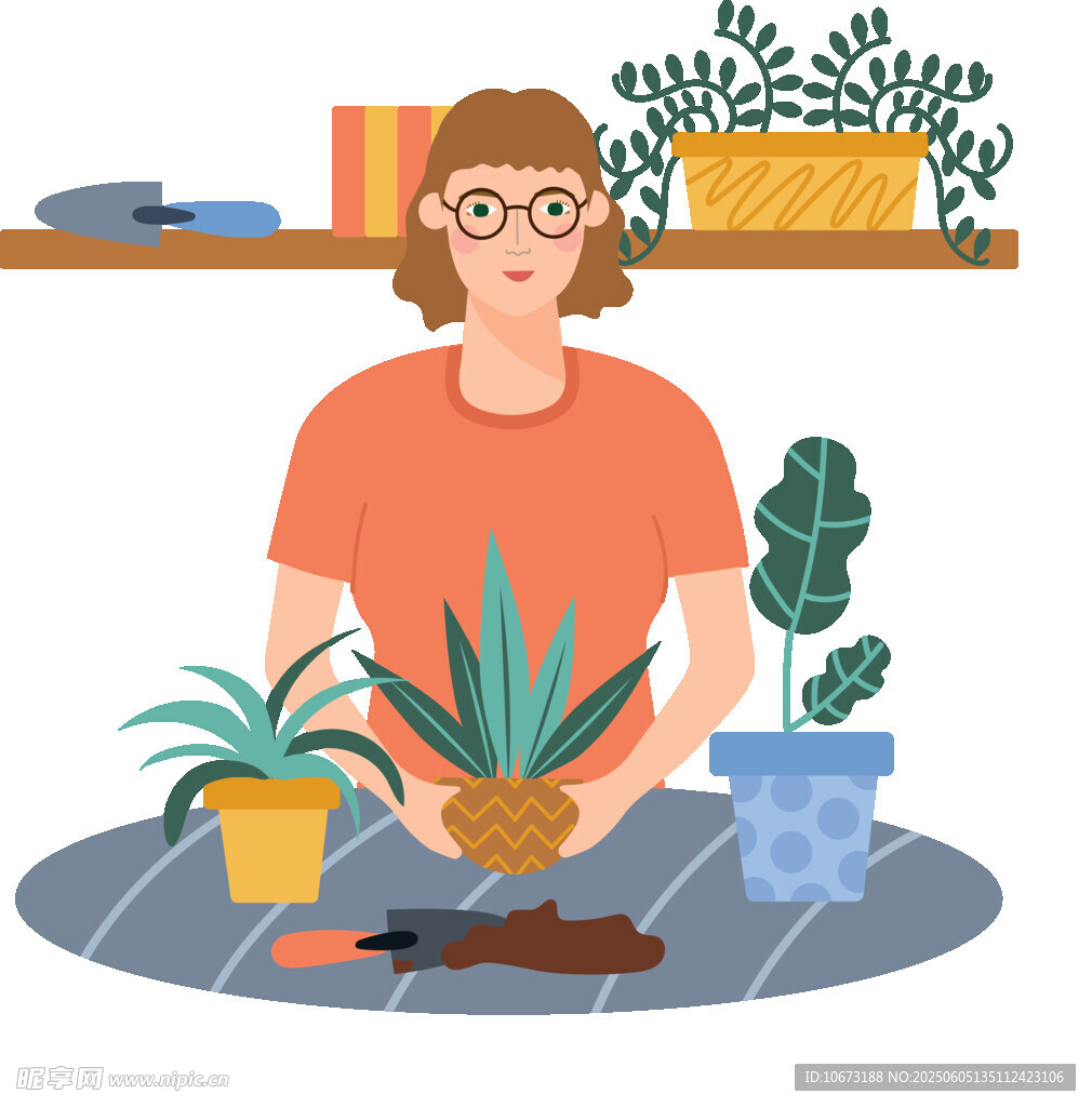 女士专注盆栽绿植养护