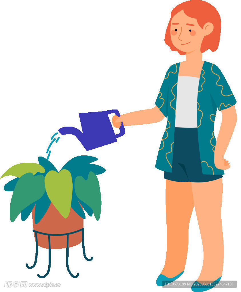 女士浇绿植场景