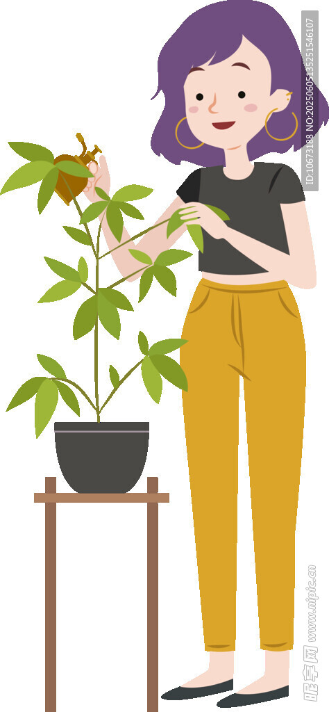女士专注照料绿植