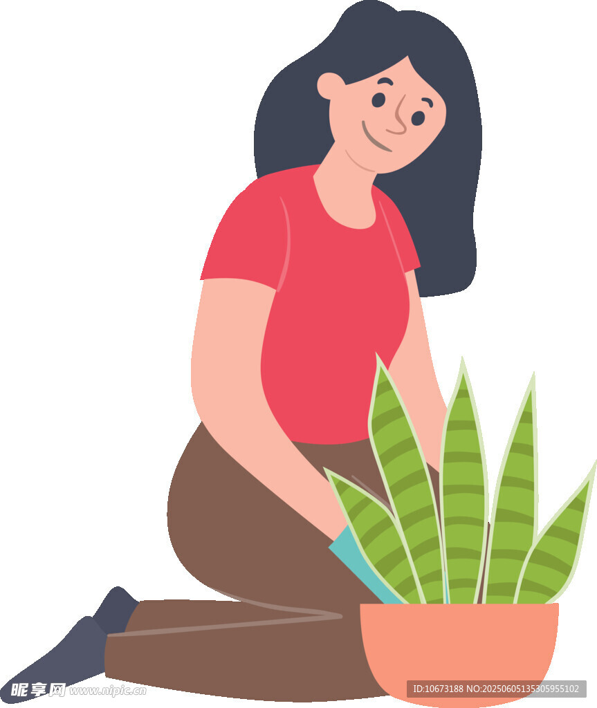 女子专注栽种绿植