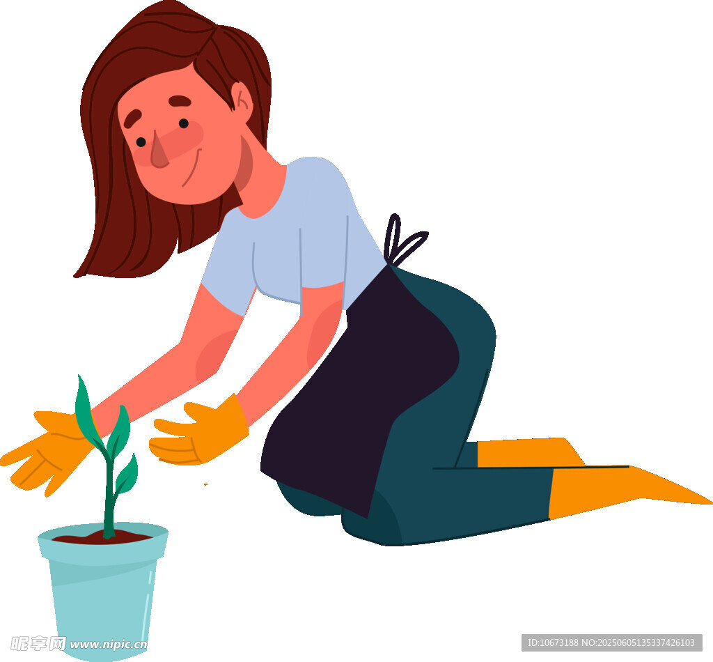 女子专注栽种绿植
