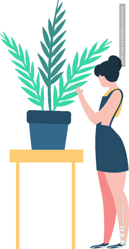 女子悉心照料盆栽植物