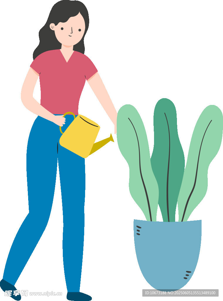 女士浇水绿植场景