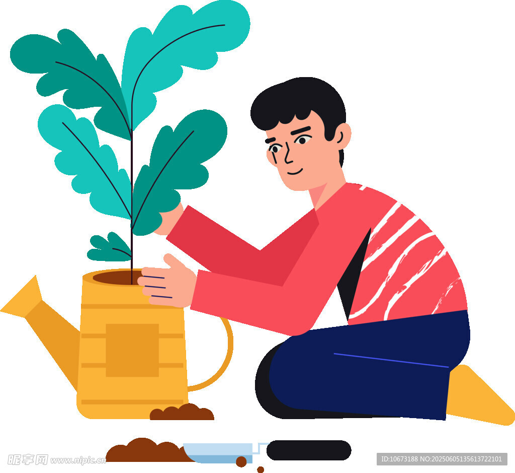 男子专注栽种绿植画面