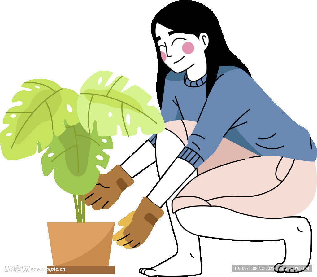 女士专注栽种绿植
