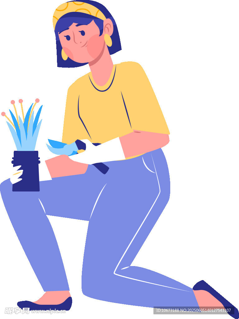 跪地插花的活力女性