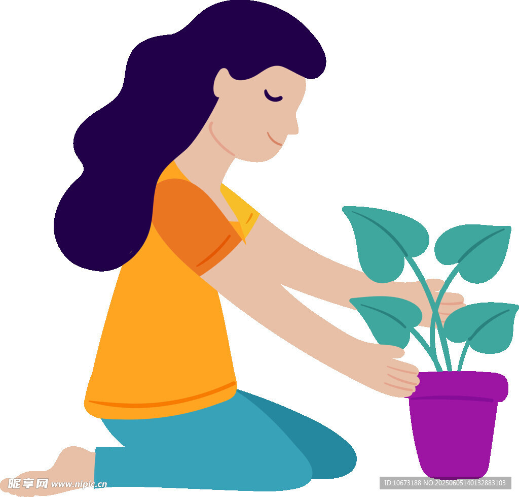 女孩专注栽种绿植