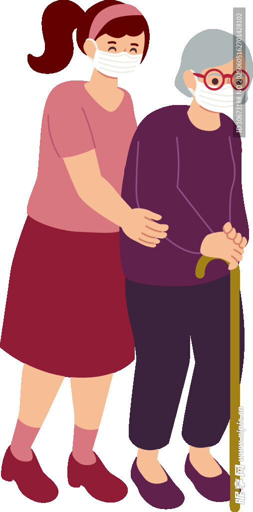 女子搀扶老人温馨场景