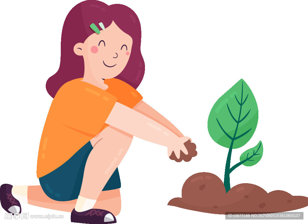 女孩开心地种植小绿植