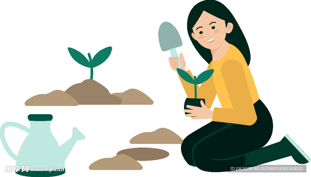 女子专注园艺种植瞬间