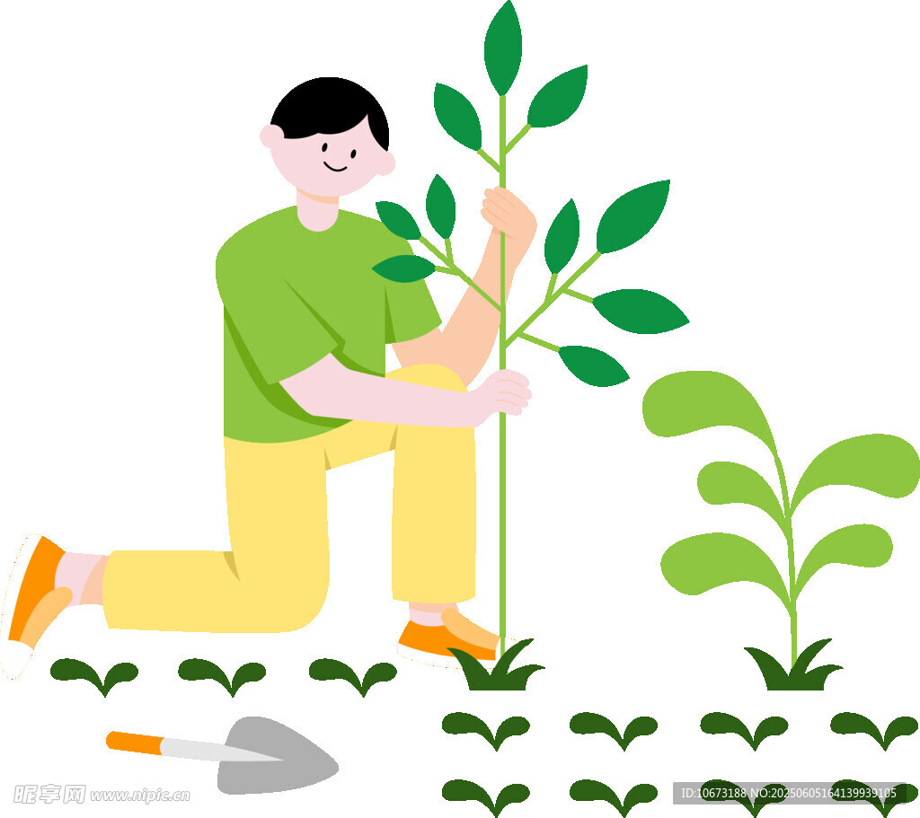 男子专注栽种绿色植物
