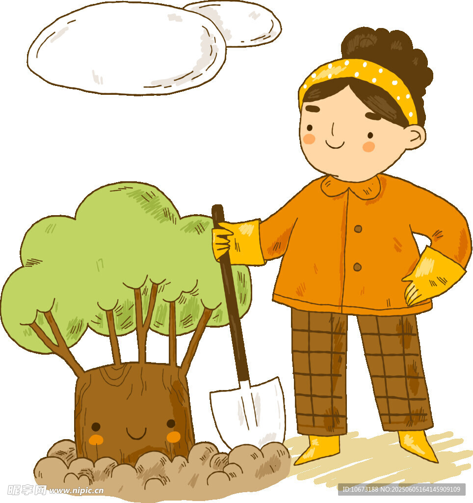 女孩植树忙