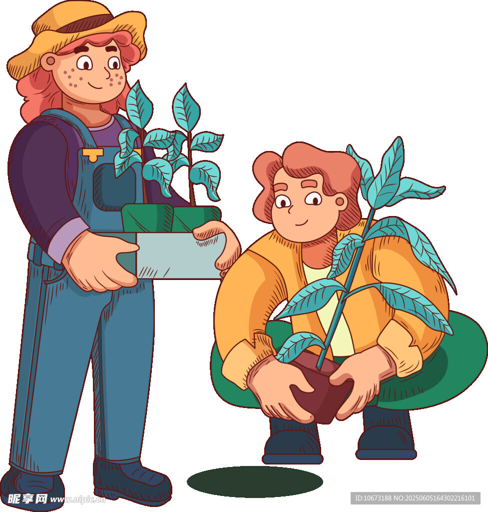 农民劳作种植幼苗场景