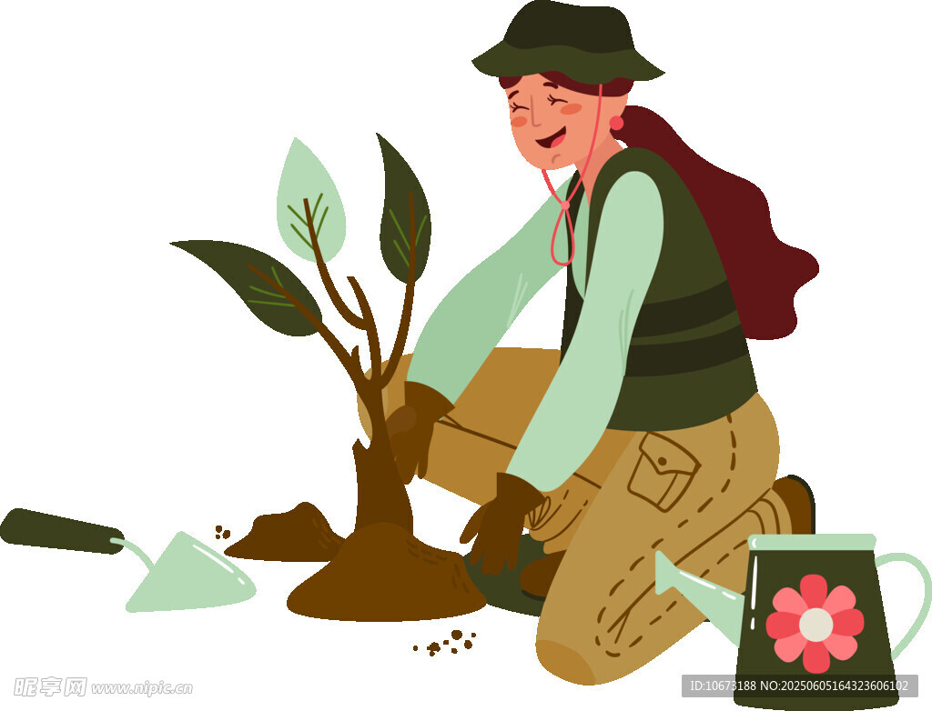 女士专注栽种绿植瞬间