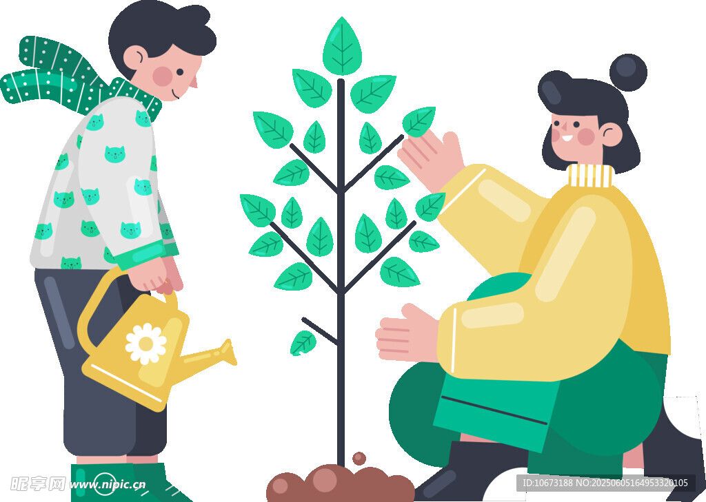 两人齐心共植希望之树